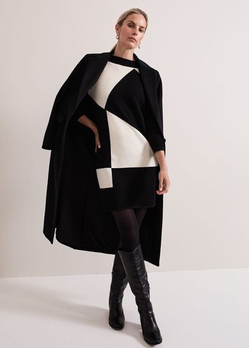 Phase Eight Hetty Ripple Colour Block Tunic Dress Black/White Australia | UA7856310